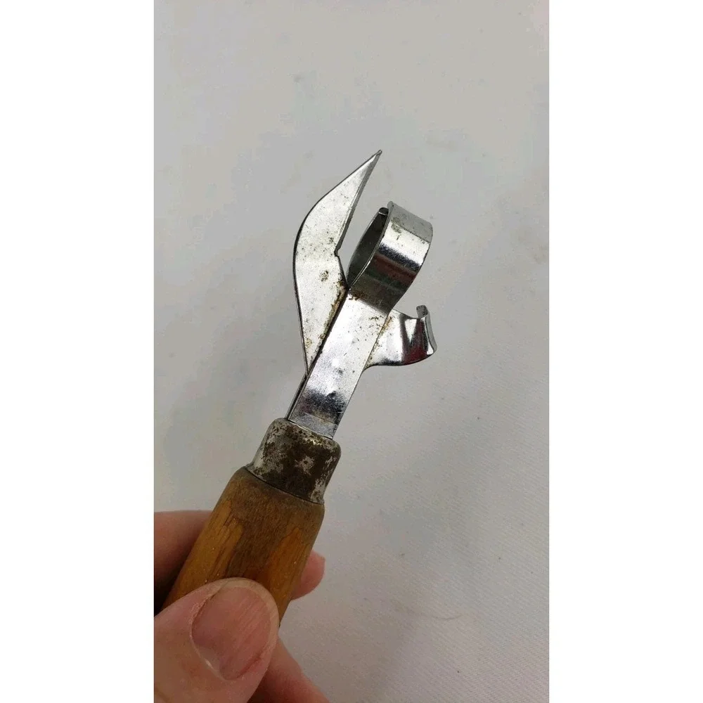 Vintage Multi Can Bottle Opener Tempered Tool‎ Steel Red Wood Chippy Handle USA